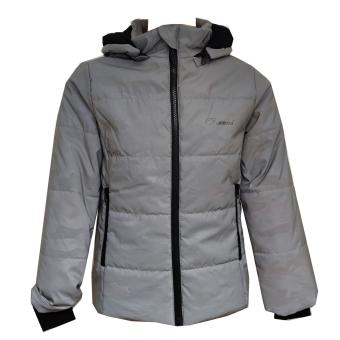 Jungen Winterjacke wasserdicht gefüttert mit Fleece- und Taftfuttert gefüttert mit abreißbare Kapzue, Reißverschluss, Jackentaschen und Strickmanschatten "reflktierenden"-Motiv, silber - 39532 