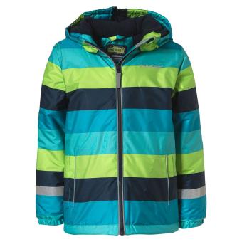 Jungen Winterjacke gefüttert wasserfest Winddicht mit Wassersäule mit angeschnittene Kapzue, durchgehender Reißverschluss mit Reflekt und Kinschutz, Reflektor auf Rücken und Ärmel ud geraffte Manschetten "Streifen"-Motiv, türkis – 68315 