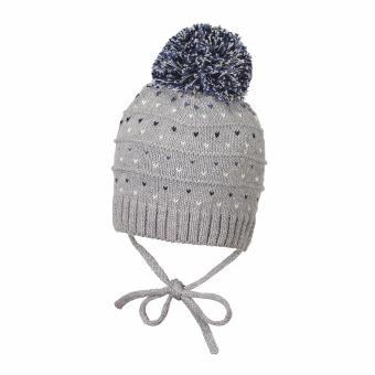 Baby Jungen Mütze Strick gemustert mit Bommel zum Binden, tintenblau - 4701806, Größe 43 43 | tintenblau | 