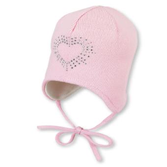 Baby Mädchen Strickmütze gefüttert Wintermütze zum Binden einfarbig mit Strasssteinen "Herz", rosa - 4701950 