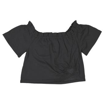 Mayoral Schulterfreies Mädchen-Shirt Kurzarm mit Volantbesatz aus 100% Baumwolle, schwarz - 6028 