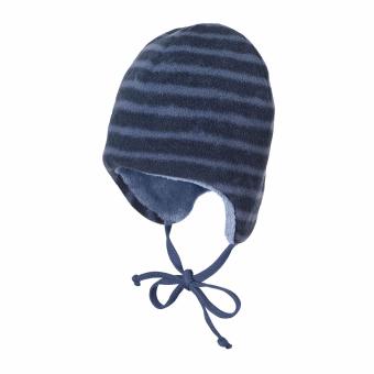 Baby Jungen Wintermütze mit Ohrenschutz zum Binden gestreift gefüttert Mikrofleece, marine - 4501845 