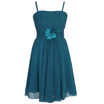 Mädchen Chiffon-Kleid festlich, mit Ansteckblume und Stola, Reißverschluss, elastischer Bund, geripptes Oberteil, 100% Polyester, türkis - 1365000 