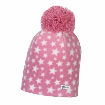 Mädchen Wintermütze Beanie mit Bommel gefüttert "Sternemuster", perlrosa - 4501818 