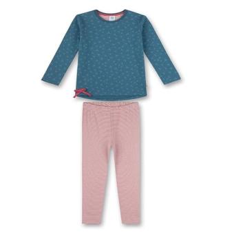 Sanetta Mädchen Schlafanzug lang  mit Schleifen-Applikation aus 100% Baumwolle, blau-rot - 233050 