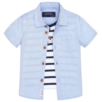 Baby Jungen Kombi Kurzarm-Hemd mit Brusttasche, blau - 1155b 