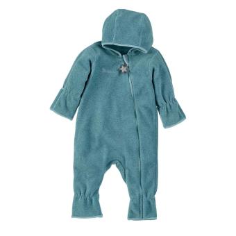 Baby Mädchen Overall Jumpsuit aus Melangefleece mit Reißverschluss, Kapuze und Hand- und Fußstulpen, türkis - 5501800 