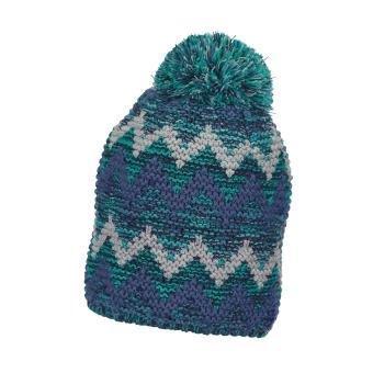 Jungen Wintermütze Beanie mit Bommel gefüttert "Strickmuster grün-blau-grau", tintenblau - 4721819 