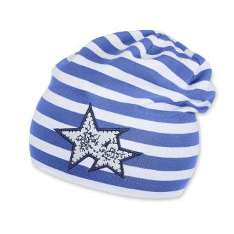 Jungen Beanie mit Streifen gemustert, blau - 1611762b 