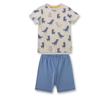 Sanetta Jungen-Schlafanzug kurz mit "Dino"-Alloverprint aus 100% Bio-Baumwolle, grau/blau - 233320 