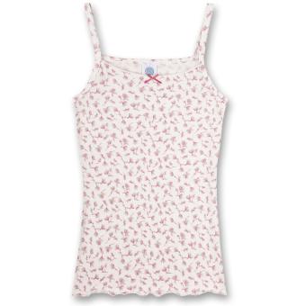 Mädchen Unterhemd mit Spaghetti-Trägern und Zierschleife gemustert Feder-Alloverprint, weiß - 346992 