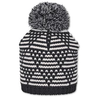 Jungen Wintermütze Strickmütze aus Baumwollflecce mit Bommel gemustert, schwarz - 4722119 