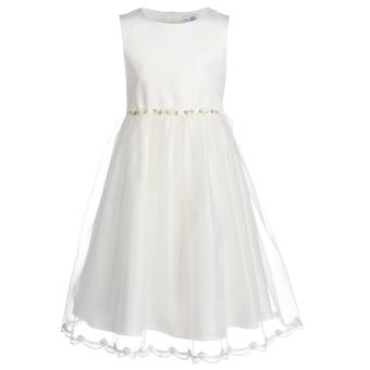 Mädchen festliches Kleid Kommunionkleid mit Bindegürtel, zum binden, Reißverschluss, bestickt, verziert, "Rosen", einfarbig, ecru - 524550 