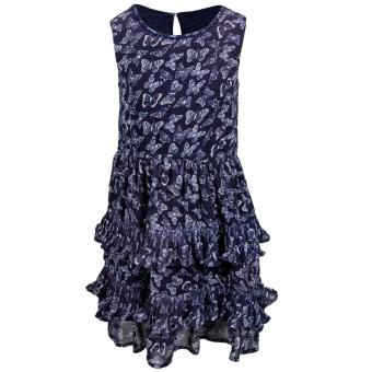 Mädchen Kleid Sommerkleid mit Gummizug und Volant, gemustert, "Schmetterlinge", dunkelblau - 921384db 