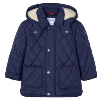 Baby Jungen Jacke Winterjacke mit abnehmbarer Kapuze, Taschen, Knopfverschluss, gefüttert, Fell, "Karo-Muster", einfarbig, dunkelblau - 2.417 