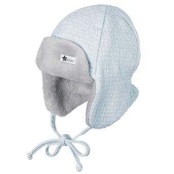Jungen Baby Wintermütze Fliegerrmütze zum binden, gefüttert mit Baumwollfleece, gemustert, einfarbig, blau - 4601850-blau 