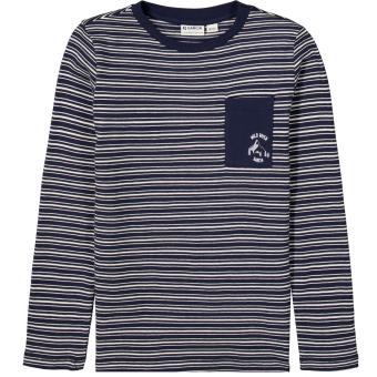 Jungen Langarmshirt mit Tasche und Runkragen "wild river garcia"-Schriftzug, blau - I15403 