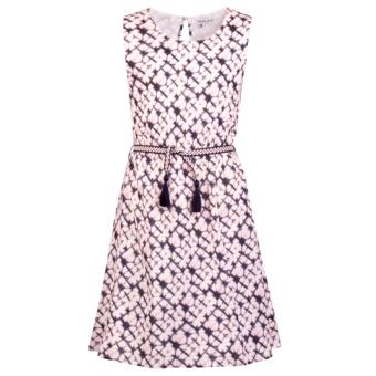 Mädchen Kleid kurzarm, gemustert, Strick-Gürtel abnehmbar, Knopf, 100% Baumwolle, 2-farbig - 531010 