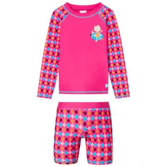 Mädchen Badeset 2-teilig, langarm Shirt, kurze Shorts, Bindeband, UV Schutz LSF 40+, gemustert, bedruckt "Cat Zoe", pink - 176707 