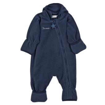 Baby Mädchen Overall Jumpsuit aus Melangefleece mit Reißverschluss, Kapuze und Hand- und Fußstulpen, blau - 5501800 