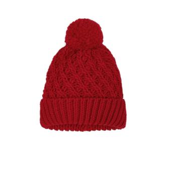 Kinder Jungen Wintermütze Strickmütze mit Bommel und Umschlag, rot – 10160 