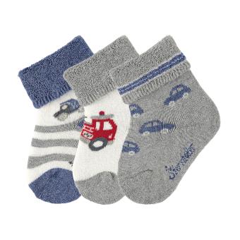 Baby Jungen Babysöckchen 3er-Set Plüsch Socken "Autos Feuerwehr", silbergrau - 8401921 