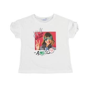 Mayoral Mädchen T-Shirt mit Frontprint, Glitzer, weiß - 6.052 