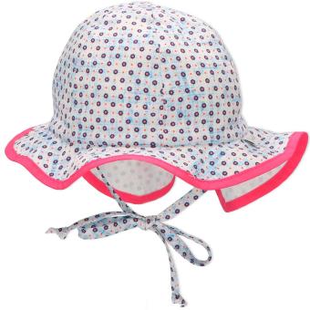 Baby Mädchen Flapper Mütze zum binden Bindeband, gefüttert Futter, Schleife im Nacken, Nackenschutz, UV Schutz 50+, bedruckt "Punkte", weiß - 1402225-weiss 