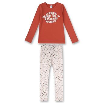 Sanetta Schlafanzug Mädchen mit Schriftzug und Leggings mit Allover-Dot-Print, 100 % Bio-Baumwolle, rot - 245323 