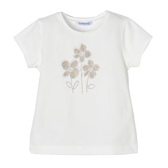 Mädchen T-shirt kurzarm, bedruckt "Blumen", beige - 174b 