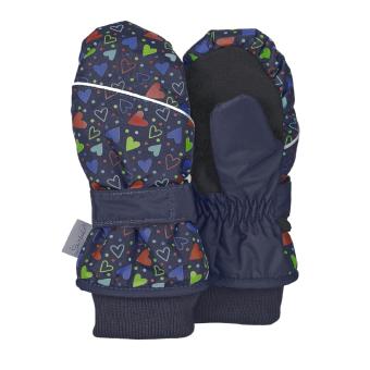 Mädchen Fäustlinge gefüttert Microfleecefutter Fausthandschuhe mit Klettverschluss wasserdicht atmungsaktiv "bunte Herzen", marineblau - 4321904 