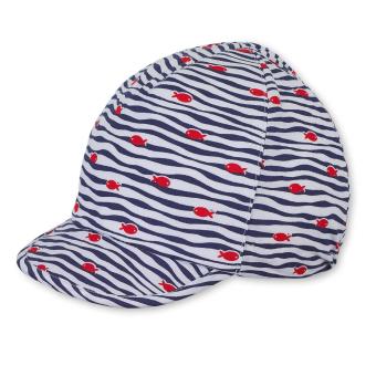 Jungen Kinder Baby Schirmmütze Sonnenhut Cap mit LSF UV-Schutz 50+, 100% Baumwolle „Fische“,  marineblau-weiß – 1612020 