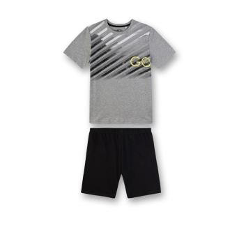 Jungen Schlafanzug kurzarm "Go Wild" Statement, light grey/grau/schwarz - 244723 