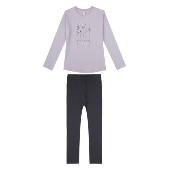 Mädchen Schlafanzug langarm, bedruckt "Blumenprint", Schriftzug, Cotton-Modal Mix, lila - 245317 