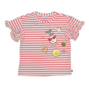 Mayoral Mädchen T-Shirt Kurzarm gestreift mit Brustprint "Smiley und Herzen", rosa gestreift - 6.054 