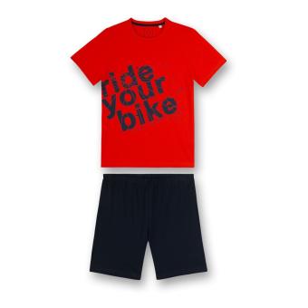 Jungen Sommer kurzarm Schlafanzug Pyjama 100% Baumwolle bedruckt "ride your bike", rot - 245158 