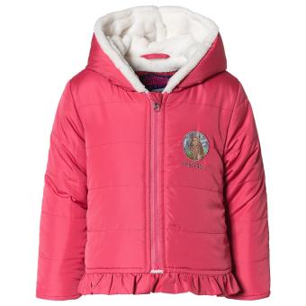 Mädchen Winterjacke gefüttert mit Kapzue, Reißverschluss und Rüschen "Pferdchen"-Motiv, pink - 39524 