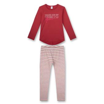 Sanetta Mädchen Schlafanzug mit Leggings im Ringel-Style und Schriftzug, 100 % Bio-Baumwolle, rot - 245553 