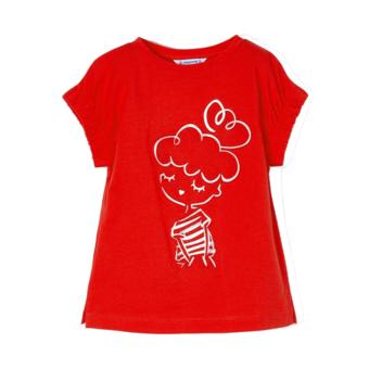 Mädchen T-shirt kurzarm, geriffelte Ärmel, bedruckt "Mädchen", 100% Baumwolle, rot - 3.044 