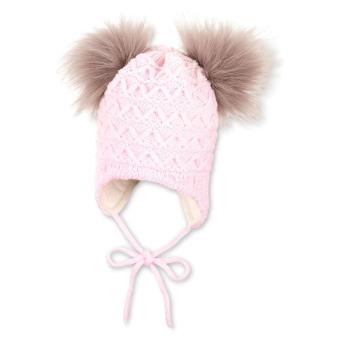 Sterntaler Mädchen Strickmütze mit feinem Muster, Bommeln und Band, rosa - 4702140 