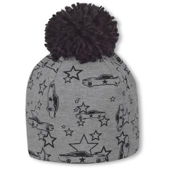 Jungen Baby Beanie Mütze mit Bommel gefüttert Autos Sterne Wintermütze, grau - 4611907 