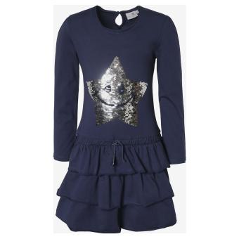 Eisend- Mädchen Langarm Kleid- Glänzender Print ''Stern''- Dunkelblau- 993104 
