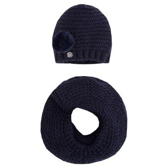 Kids Mädchen Wintermütze mit Winterschal, dunkelblau - 10081 