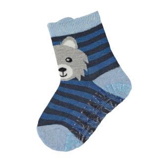 Jungen Baby Fliesen Flitzer Air Anti-Rutsch-Socken mit rutschfester gefütterter ABS-Sohle, dunkelblau gestreift "Wolf" - 8131904 