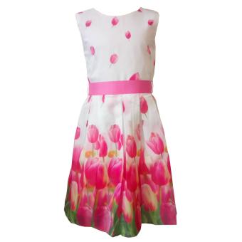 Mädchen festliches Kleid Abendkleid Blumen, weiß-pink - 574109 