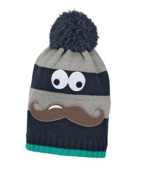 Jungen Wintermütze Beanie mit Bommel gefüttert "lustiges Gesicht", marine - 4721827 