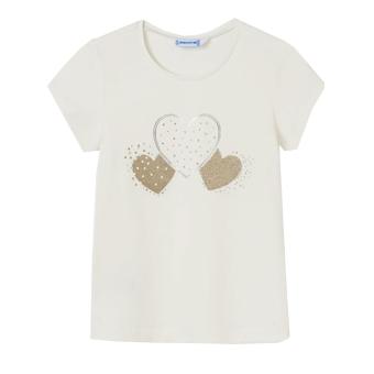 Mädchen T-shirt kurzarm, bedruckt "Herzen", beige - 854b 