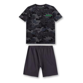 Sanetta Jungen-Schlafanzug kurz in Camouflage-Alloverprint auf dem Oberteil aus 100% Baumwolle, dunkelgrau - 245609 