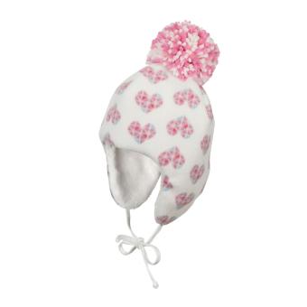 Mädchen Inka-Mütze Wintermütze mit Bommel "rosa Herzen", ecru - 4411829 