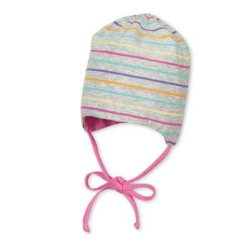 Mädchen Mütze zum Binden, Wende-Beanie, grau pink, gestreift - 1501902 